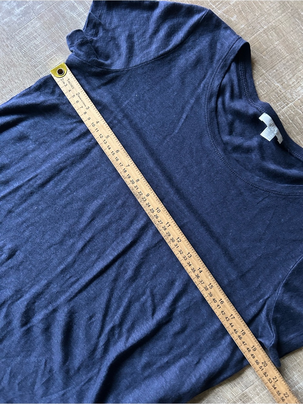 ▶️ Pure Collection 100% Linen Tee Shirt Womens US 12 Navy Blue Minimalist - Picture 7 of 9